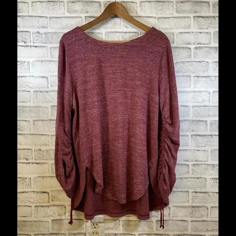 Anthropologie Saturday Sunday Ruched Tie Sleeve Oversized Top (Pink, Medium)